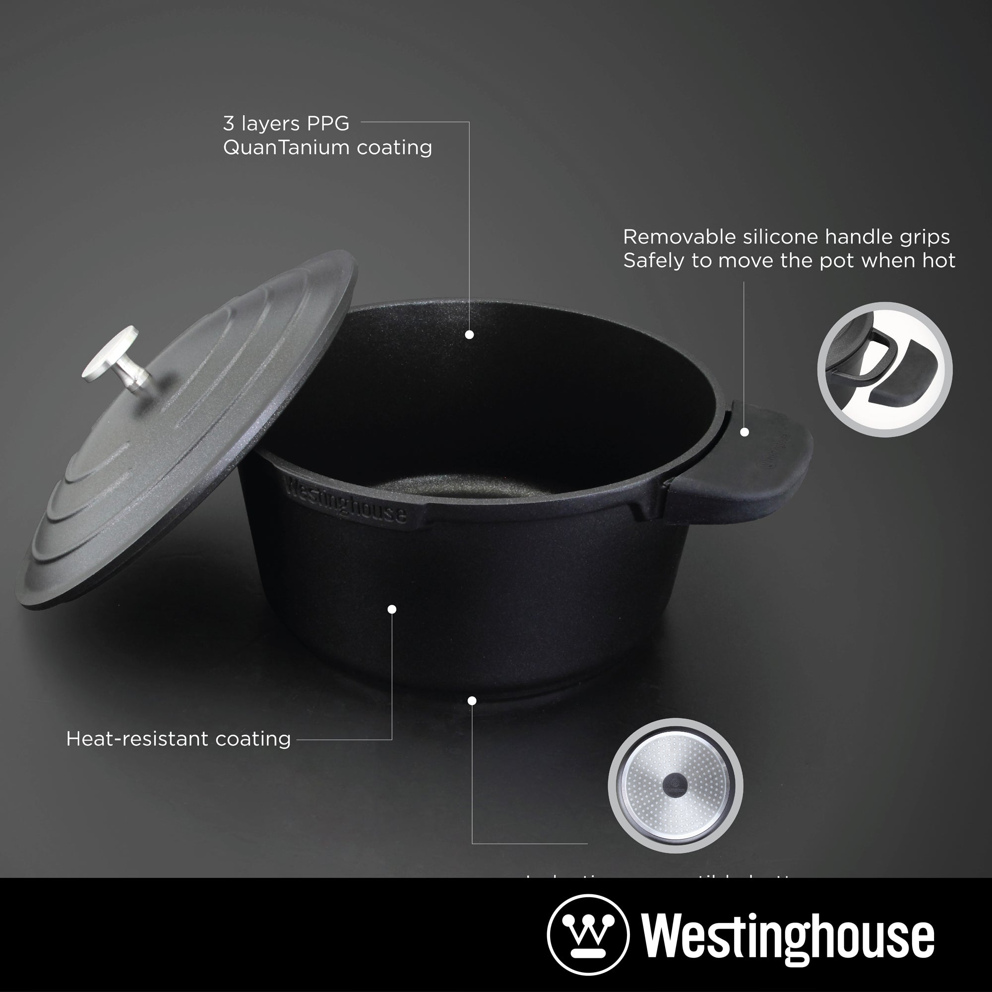 Westinghouse 4 qt. x 9.4 Cast Aluminum Dutch Oven with Quantanium Non-Stick Black | WH-4