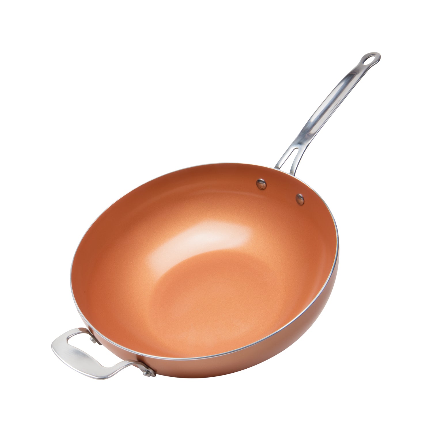 MasterPan Copper Pan 12 in. Non-Stick Wok with Lid