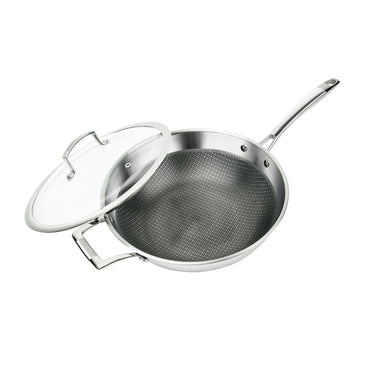 MASTERPAN Nonstick 3-Ply Chef's Wok & Glass Lid, 12