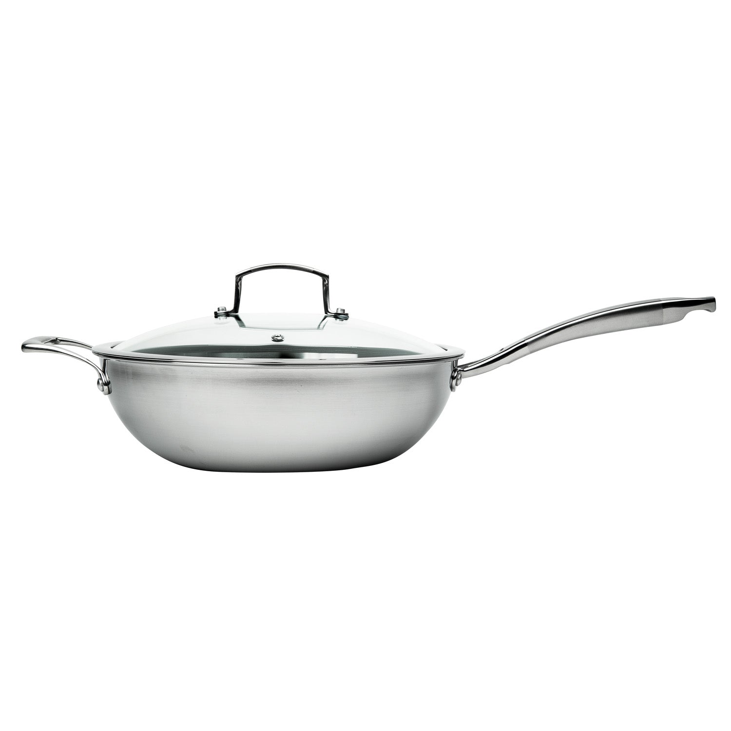 Products CHEFS WOK & GLASS LID, 3-PLY STAINLESS STEEL & ALUMINUM SCRATCH-RESISTANT, 12