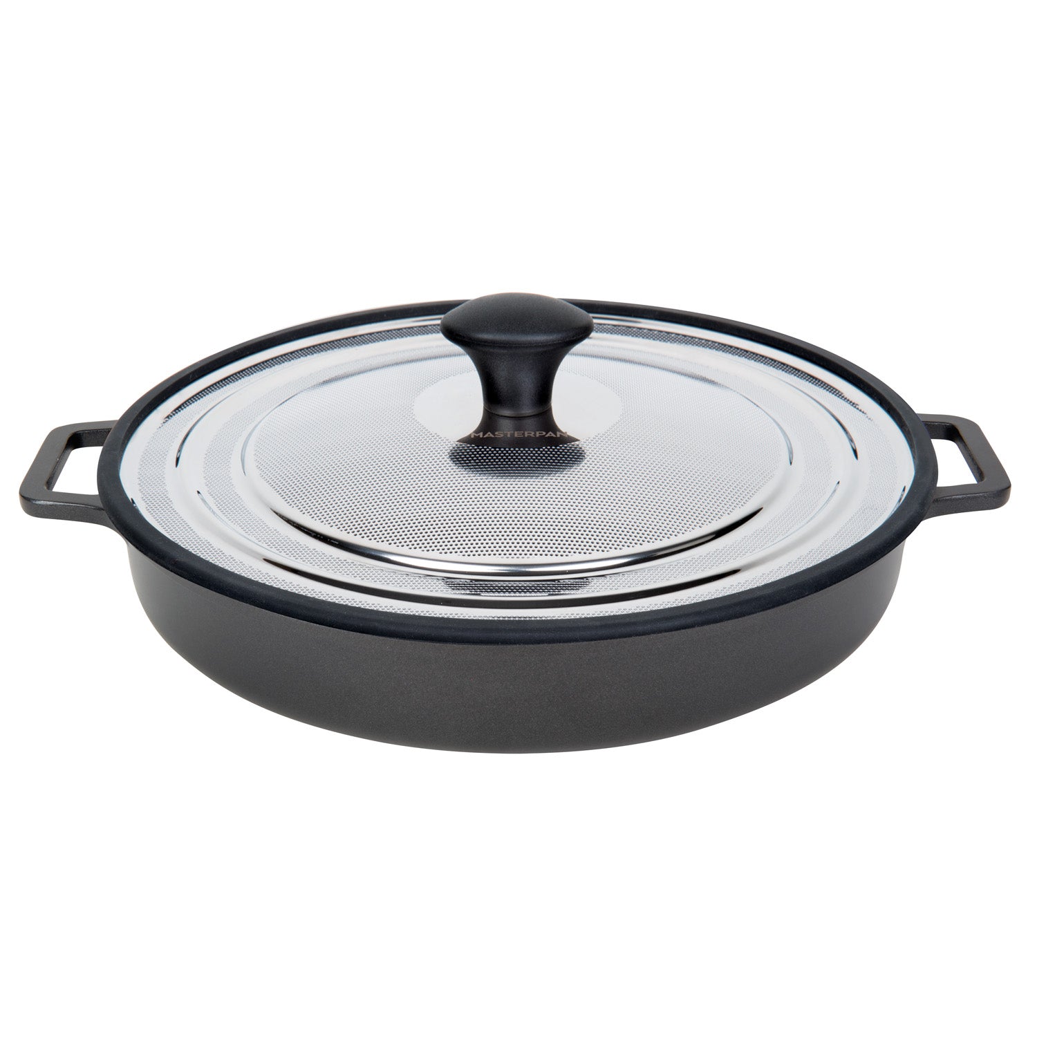 MasterPan Stovetop Oven Grill Pan with Heat-in Steam-Out Lid, Black, 12