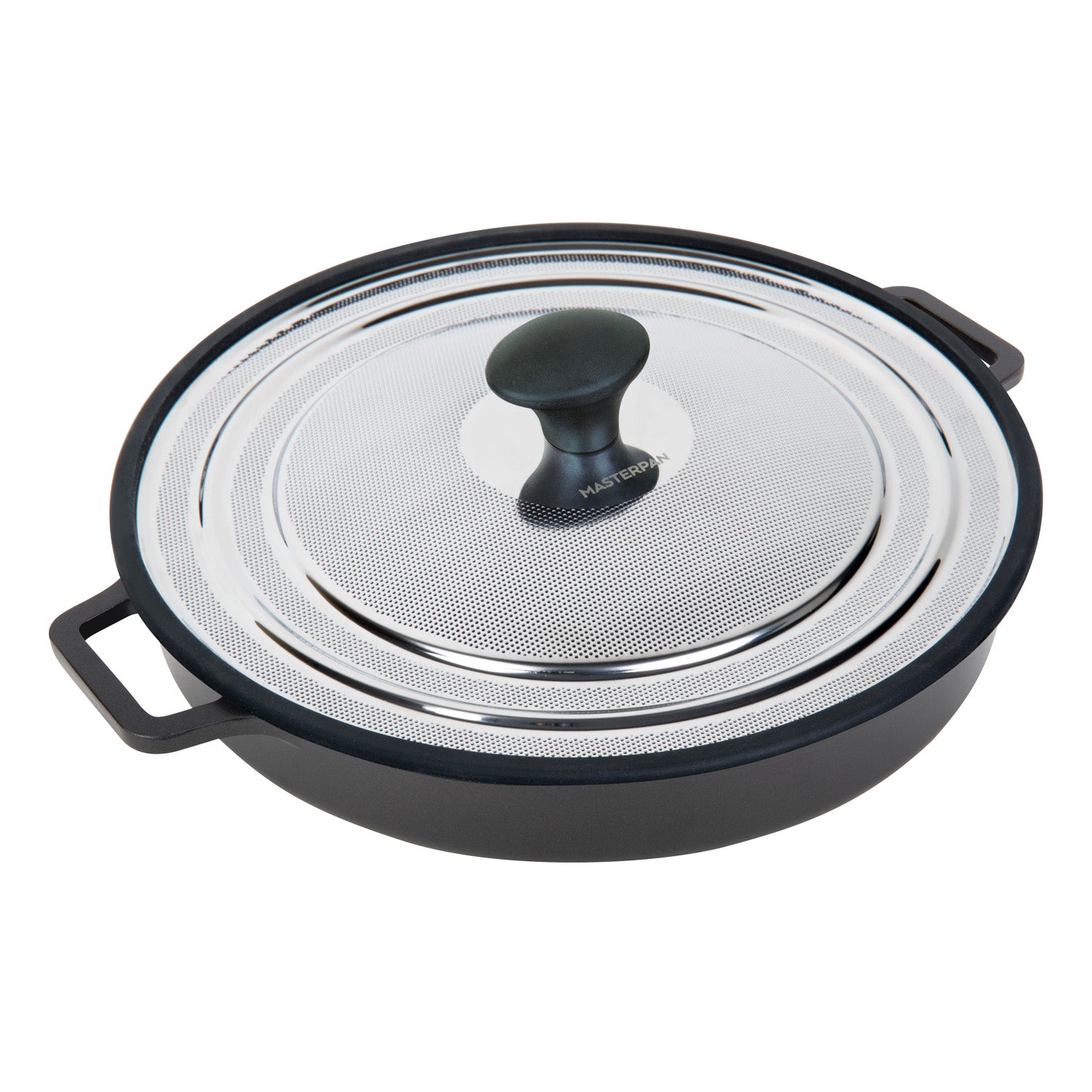 MasterPan MP-110 9.5 in. Stovetop Oven Fry Pan & Skillet with Heat-in Steam-Out Lid Clay Color