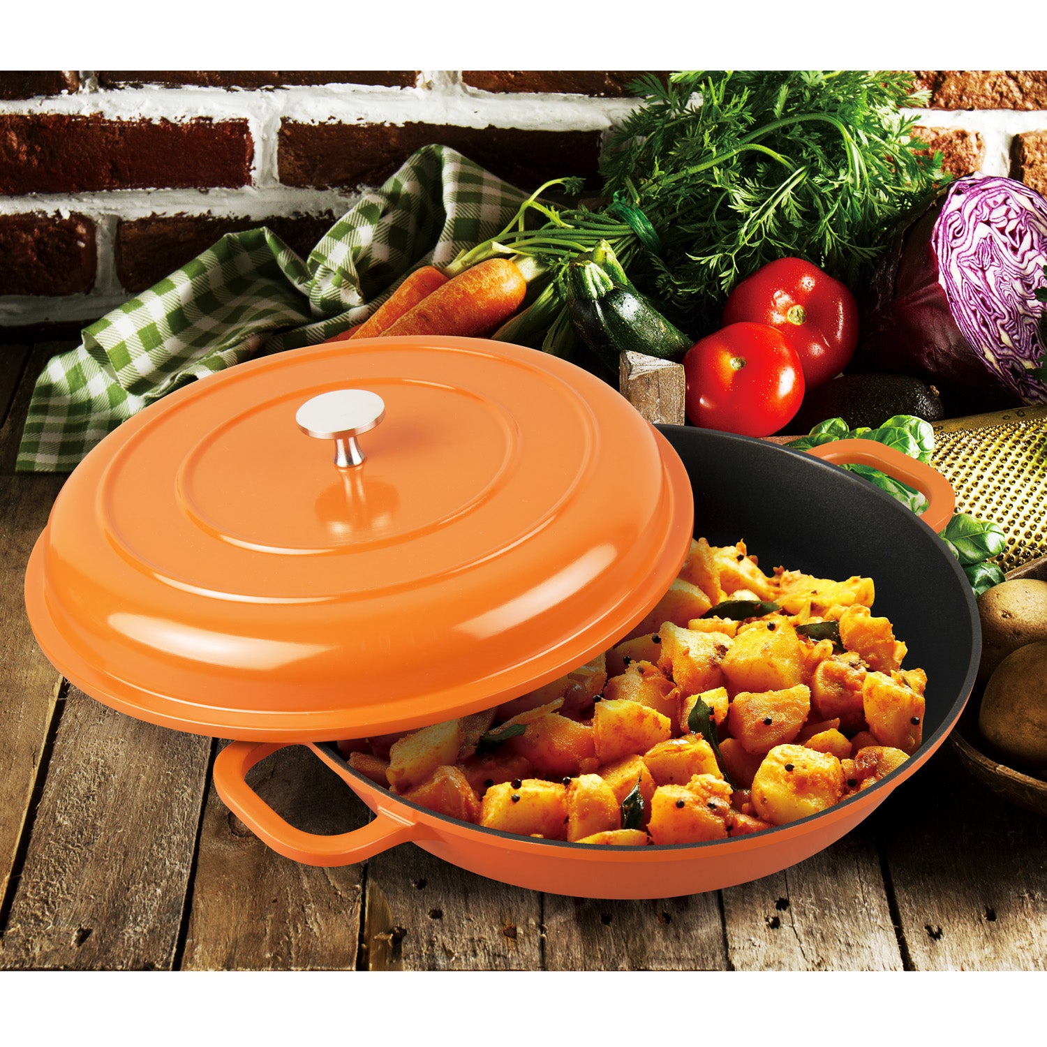 Round Dutch Oven Casserole Dish - Orange Cast Iron 26cm / 10.2 inch