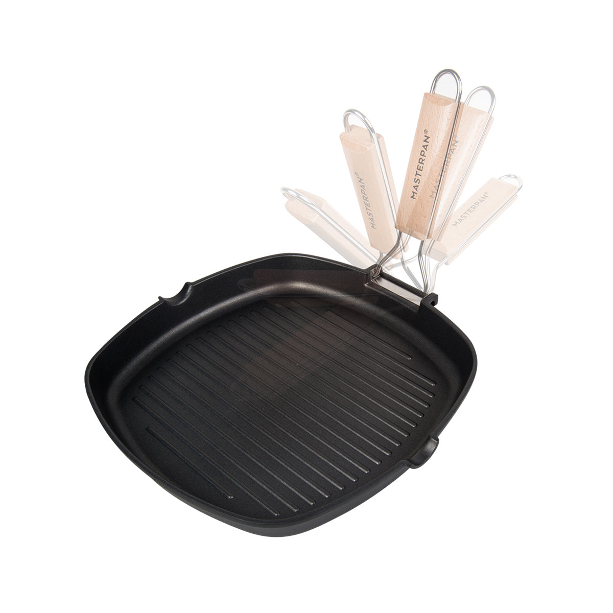GRILL PAN NON-STICK CAST ALUMINUM WITH FOLDING HANDLE, 8