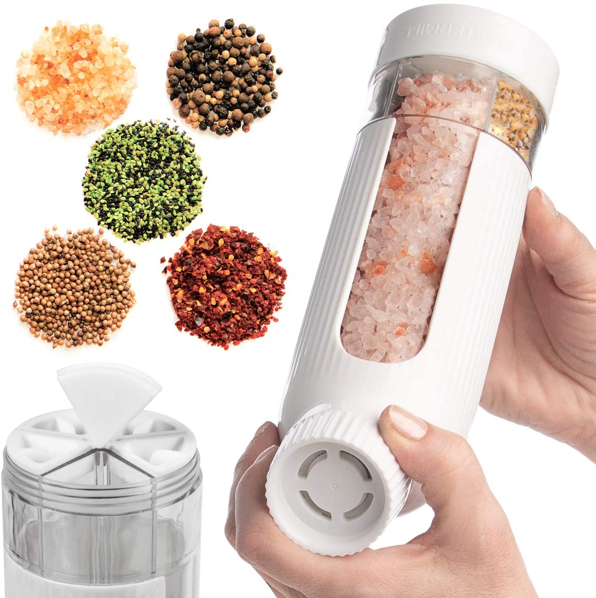 MasterPan MP-148 Mastermill 5-in-1 Multi Section Spice Grinder & Dispenser White
