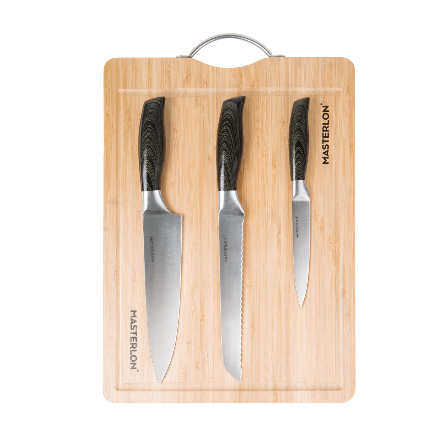 Knife set on wooden cutting board