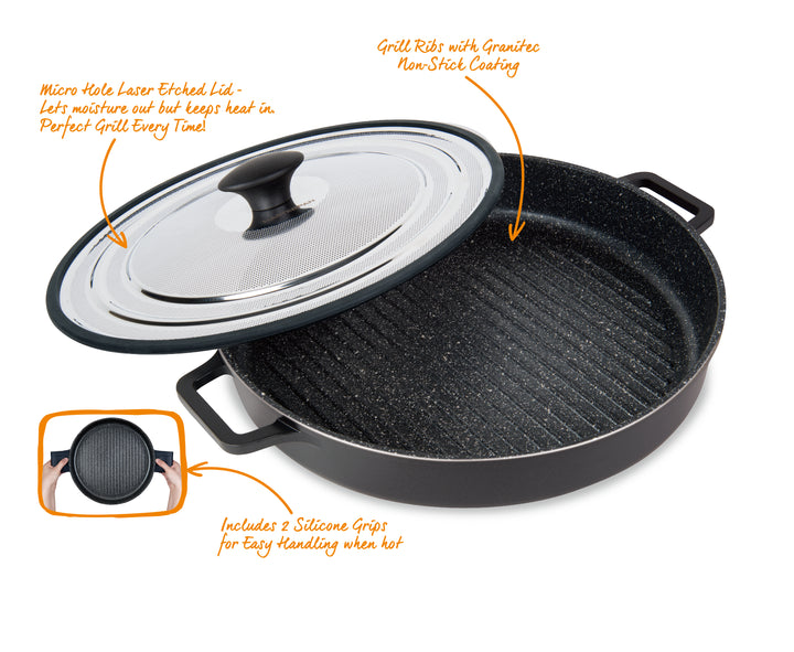 MASTERPAN Nonstick Stovetop Oven Grill Pan Stainless Steel Lid, Blac