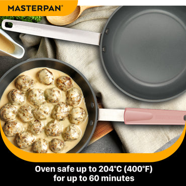 MASTERPAN Ceramic Nonstick Stovetop Oven Frypan & Skillet & Stainless Steel Lid Set, Clay Color 9.5