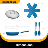 MASTERPAN Ceramic Nonstick Stovetop Oven Frypan & Skillet & Stainless Steel Lid Set, Azure Color 9.5"(24cm)