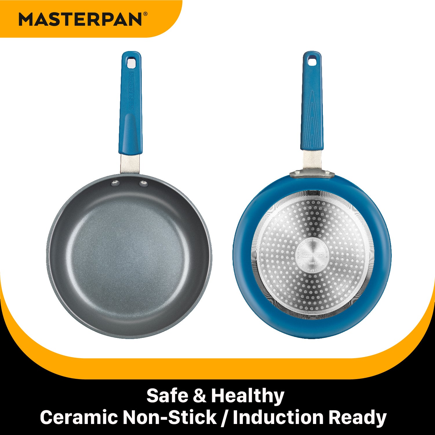 STOVETOP OVEN FRY PAN & SKILLET WITH HEAT-IN STEAM-OUT LID, HEALTHY CERAMIC NON-STICK ALUMINIUM WITH STAINLESS STEEL CHEF’S HANDLE, BONUS 2 UTENSILS AND FELT PAN PROTECTOR INCLUDED, 9.5” (24cm) - AZURE (7569C)