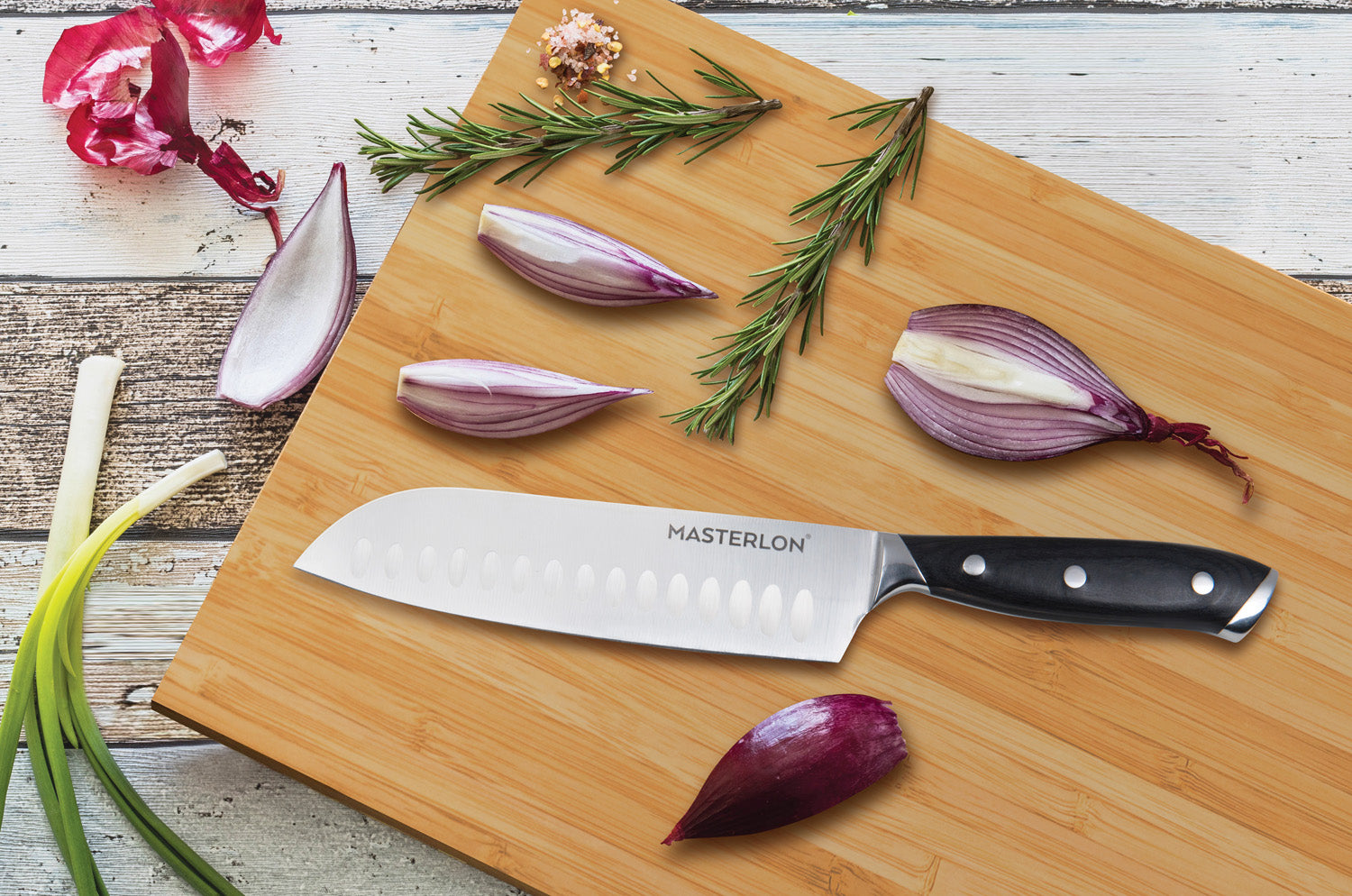 MasterPan Knife Set with Plastic Cutting Boards, Stainless Steel Protective Blade Covers & Non-Slip Handle - 8 Piece
