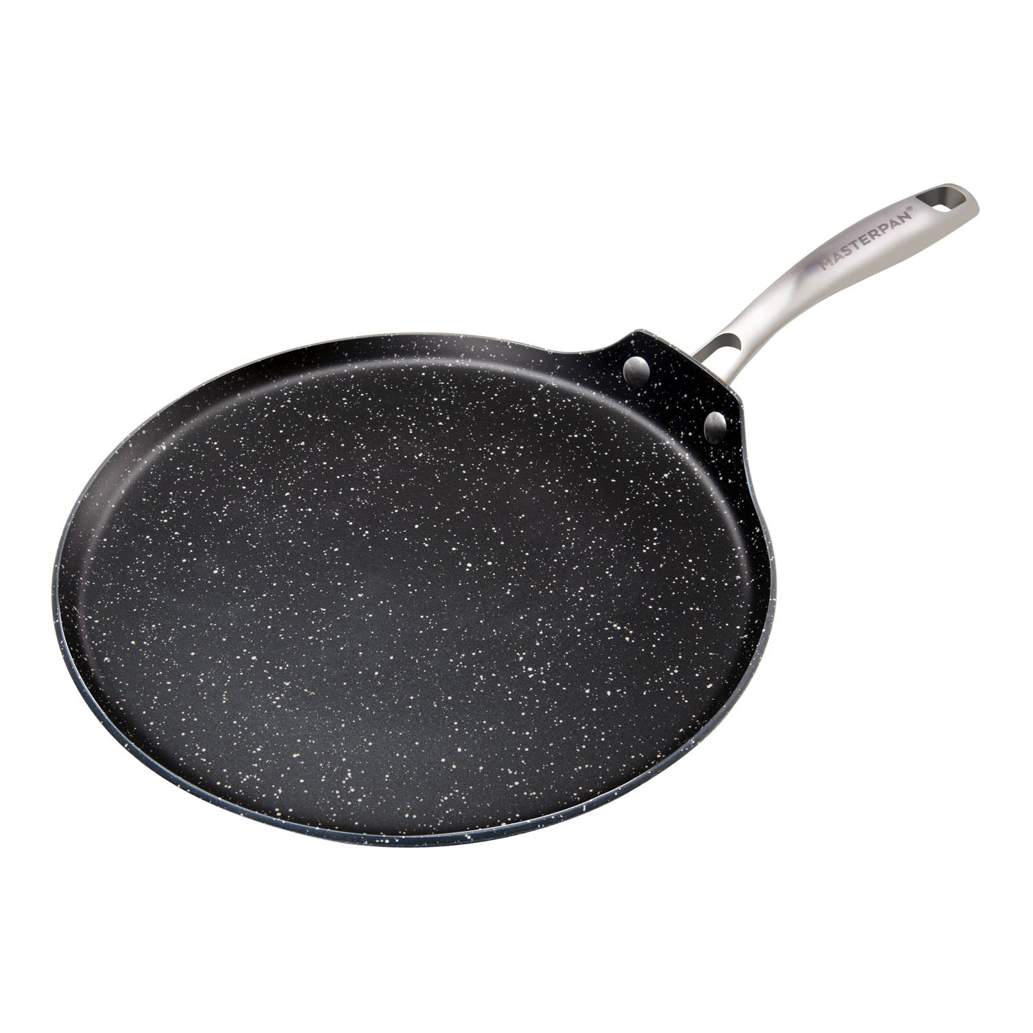 MasterPan MP-128 11 in. Crepe Pan & Non-Stick Aluminium Cookware with Stainless Steel Riveted Handle