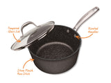 Saucepan with tempered glass lid, riveted handles 