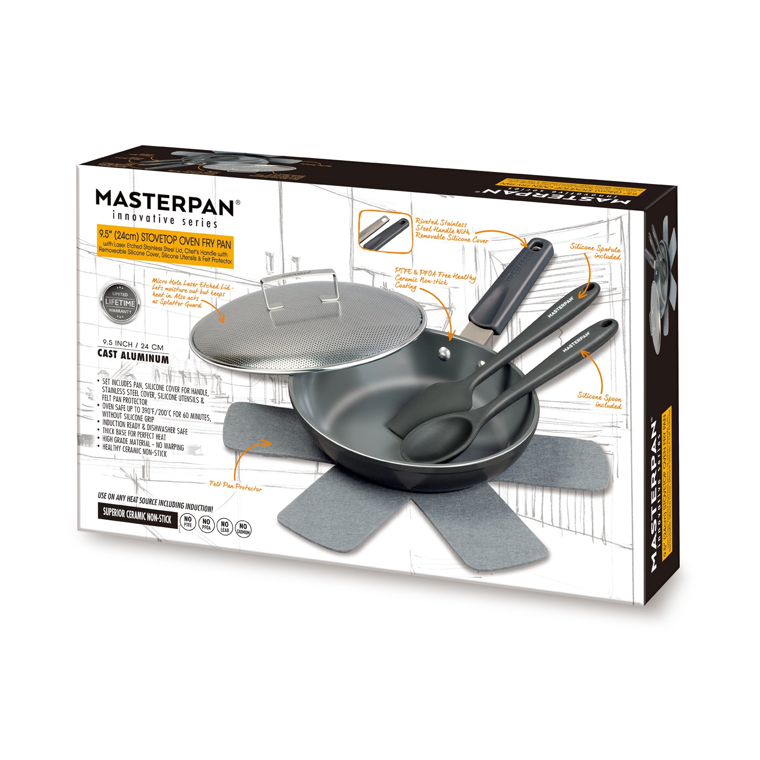 MASTERPAN Ceramic Nonstick Stovetop Oven Frypan & Skillet with Stainle