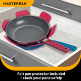MASTERPAN Ceramic Nonstick Stovetop Oven Frypan & Skillet with Stainless Steel Lid & Utensils, Beet 9.5" (24cm)