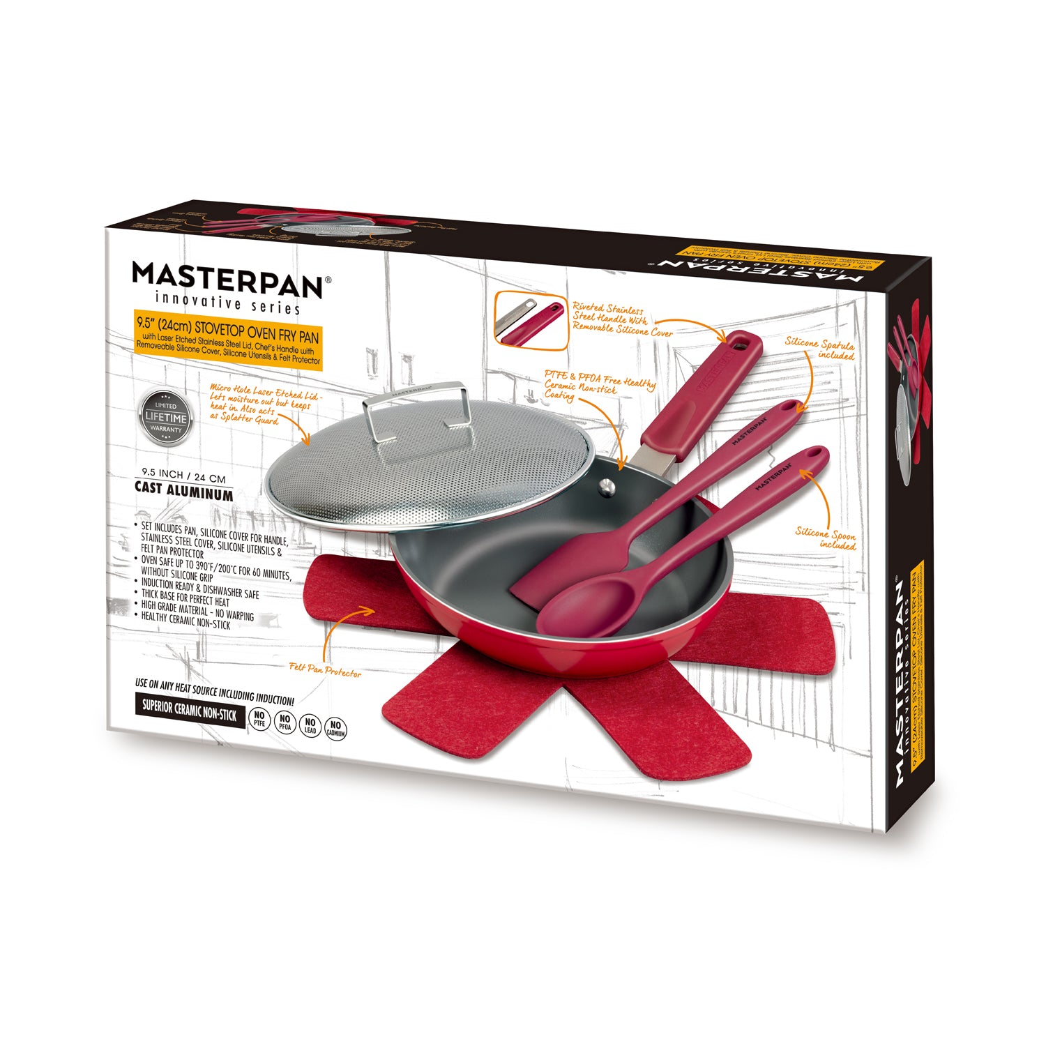 MasterPan Non-Stick Stovetop Oven Grill Pan with Heat-in Steam-Out Lid,  nonstick cookware, 12, Red