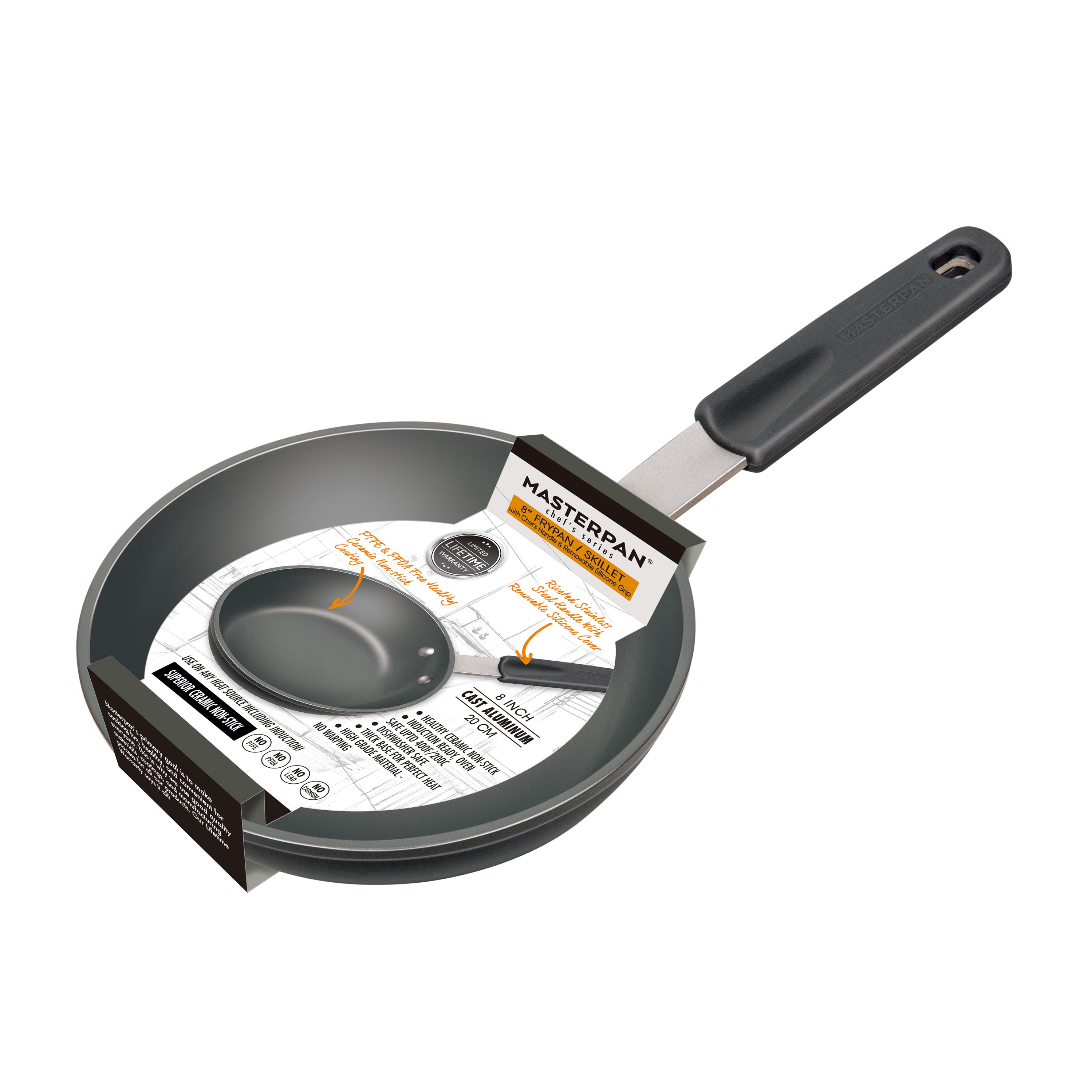 MasterPan 8 in. Healthy Ceramic Non-Stick Aluminium Cookware Fry Pan & Skillet with Stainless Steel Chefs Handle