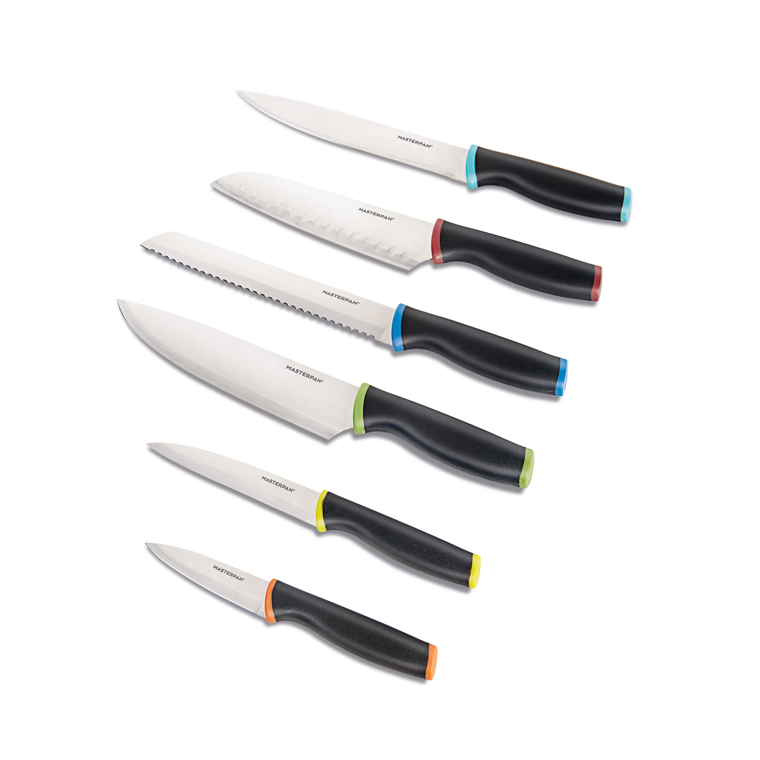 12-PC KNIFE SET WITH PROTECTIVE BLADE COVERS, STAINLESS STEEL BLADE AND NON-SLIP HANDLE