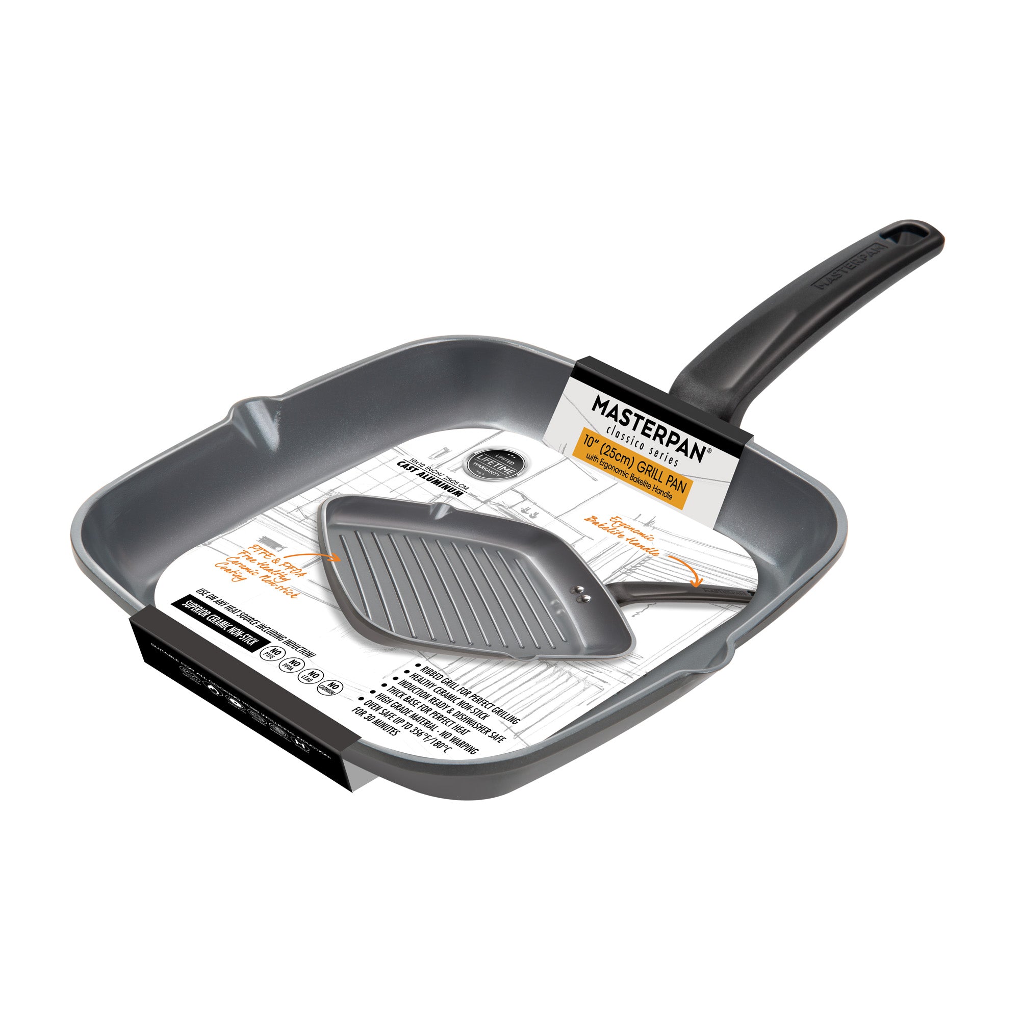 MasterPan MP-182 11 in. Griddle & Pancake Pan - Healthy Ceramic Non-Stick Aluminium Cookware with Stainless Steel Chefs Handle