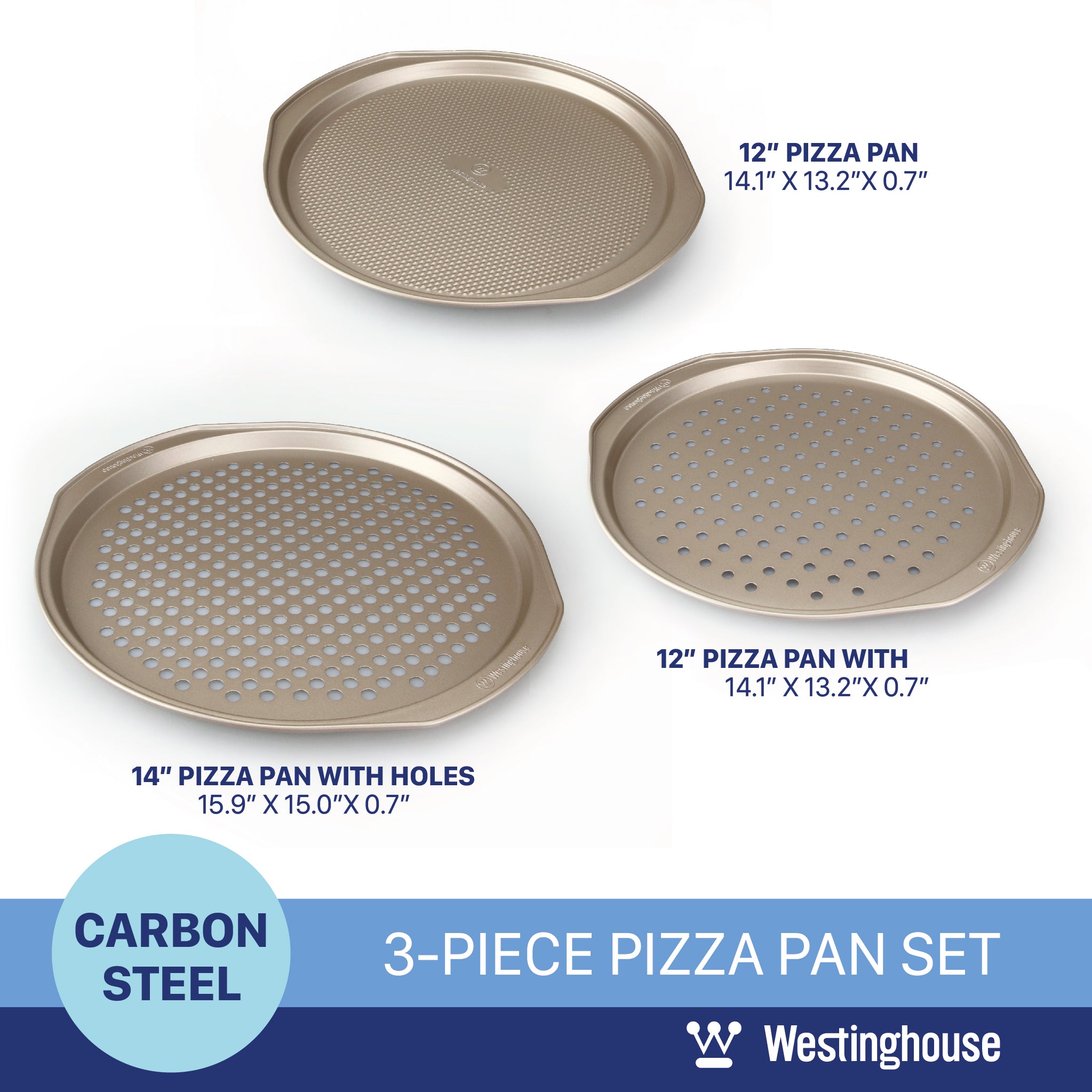 WESTINGHOUSE Carbon Steel Pizza Pan Set, 3-pc (2x12