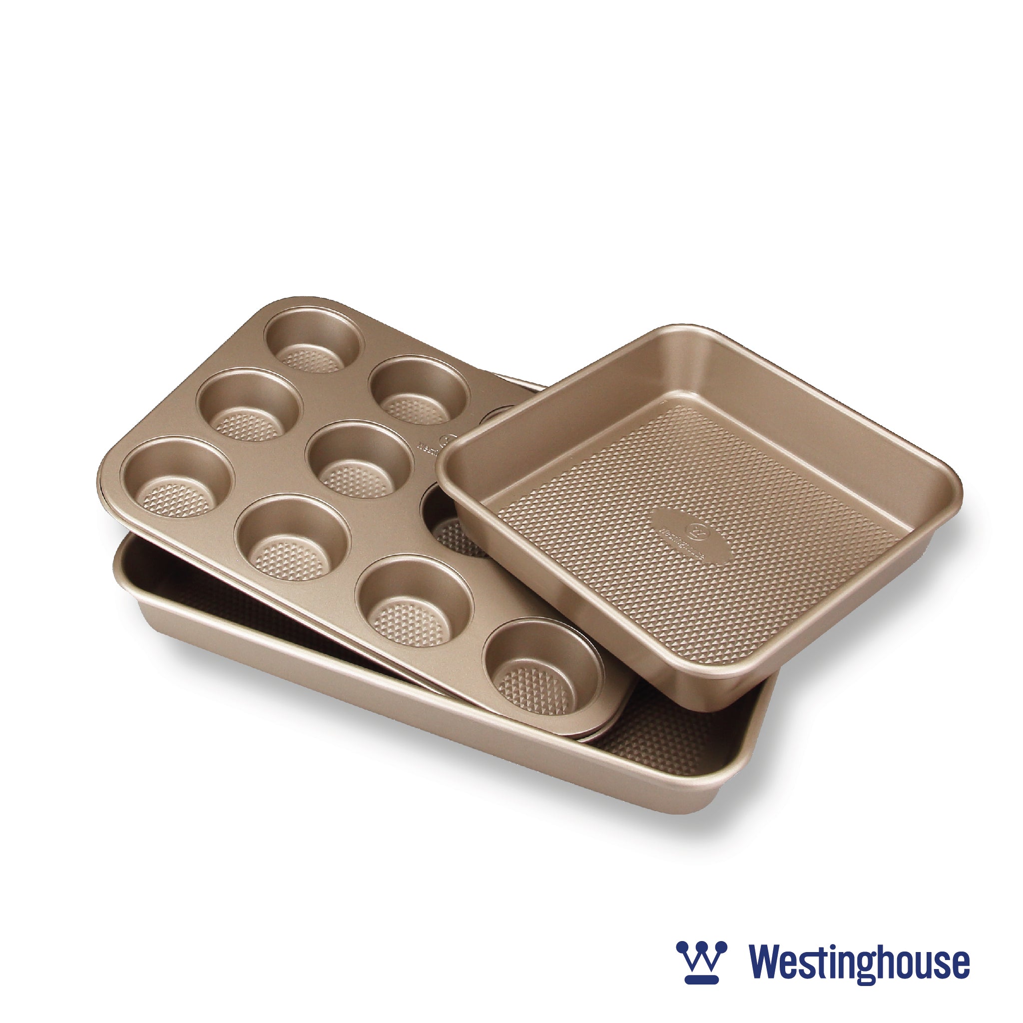 WESTINGHOUSE Carbon Steel Baking Pan Set, 3-pc (Squre Pan, Muffin Pan +  Rectangle Deep Tray)